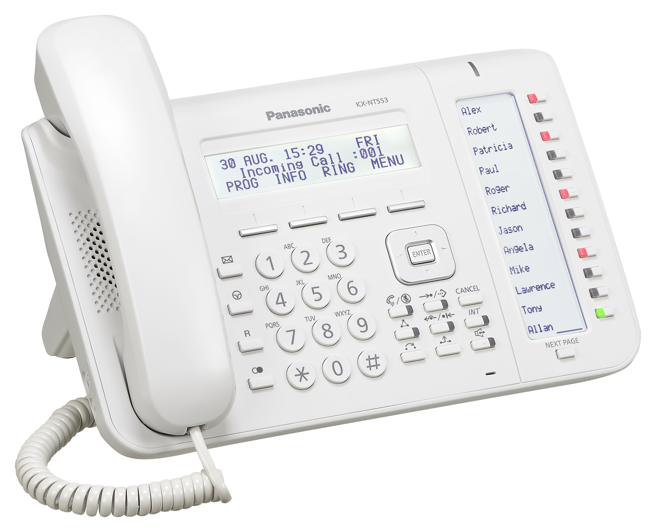 Telefono Panasonic KX-NT553 en color Blanco para Conmutadores Panasonic Digitales KX-TDE, KX-NCP y Panasonic Servidor de Comunicaciones KX-NS