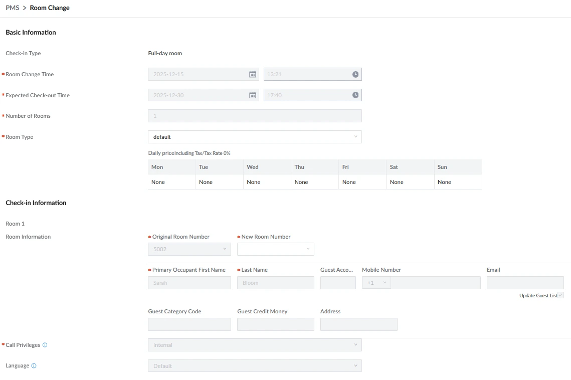 Grandstream Sistema de Gestión de Propiedad PMS Local Visual Integrado en los Conmutadores IP SIP Serie UCM para Sector Hoteles, Moteles, Resort, Cruceros, Hospitales - Ajustes de cambio de habitación - CASTelecom