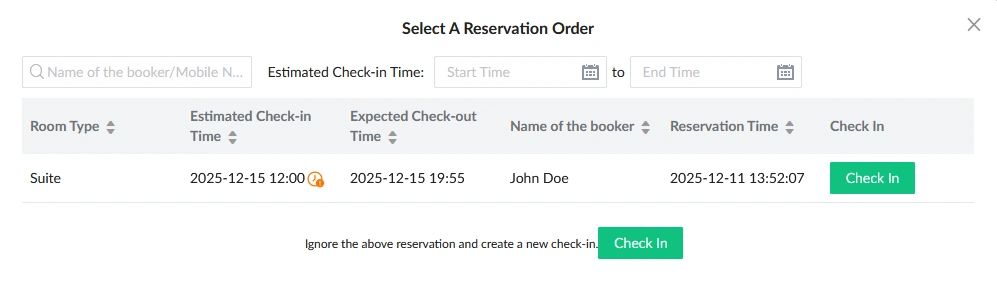 Grandstream Sistema de Gestión de Propiedad PMS Local Visual Integrado en los Conmutadores IP SIP Serie UCM para Sector Hoteles, Moteles, Resort, Cruceros, Hospitales - Seleccione una reserva existente - CASTelecom