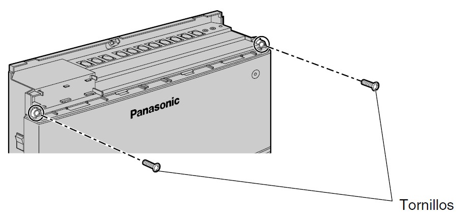 Conmutador PBX Hibrido Avanzado Analógico Digital Panasonic modelo KX-TES824 Extraiga los 2 tornillos de la tapa cubierta frontal CASTelecom