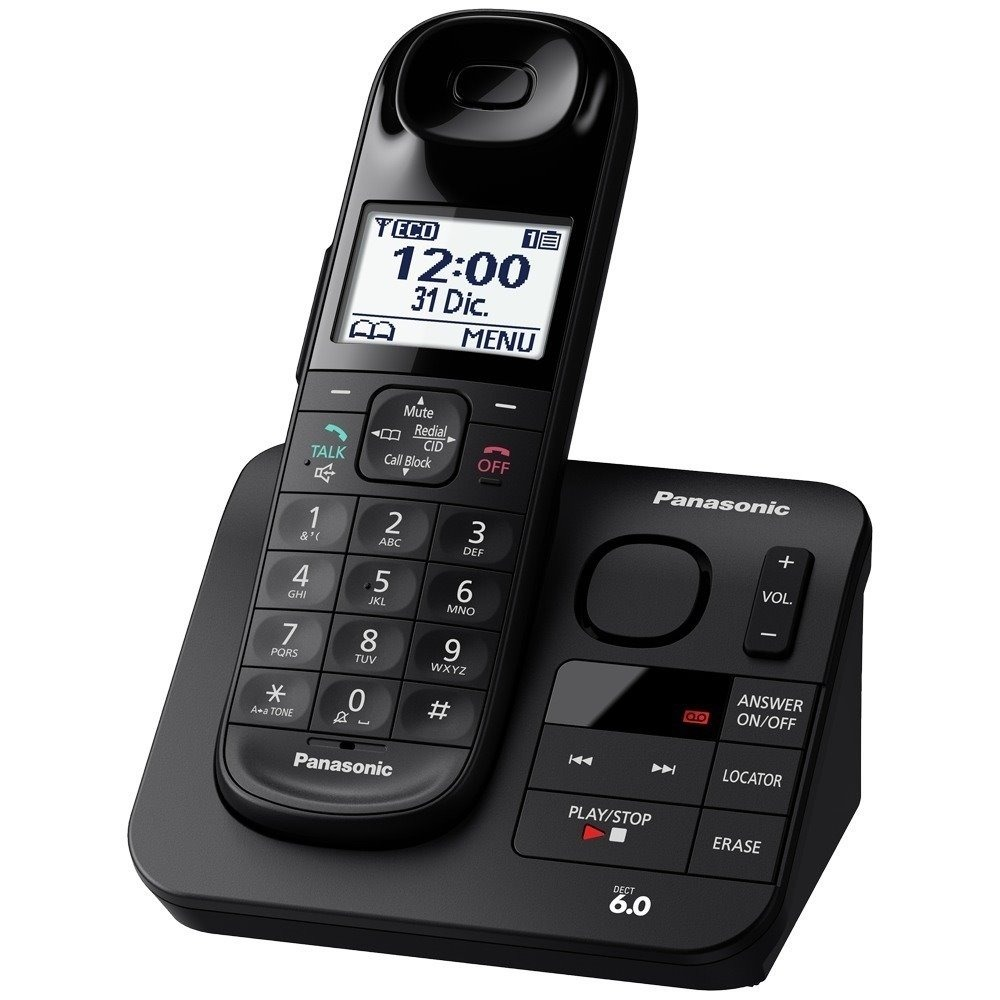 Telefono Inalambrico DECT Panasonic KX-TGL430MEB en Negro, Identificador de Llamadas en pantalla y por voz, Anuncio de llamada por voz, Bloque de Llamadas NO deseadas hasta 250 numeros, Hasta 6 auriculares en el mismo inalambrico, Voceo anuncio por voz a los auriculares, Apoyo para el Hombro, Registro de llamada inteligente hasta 20 numeros