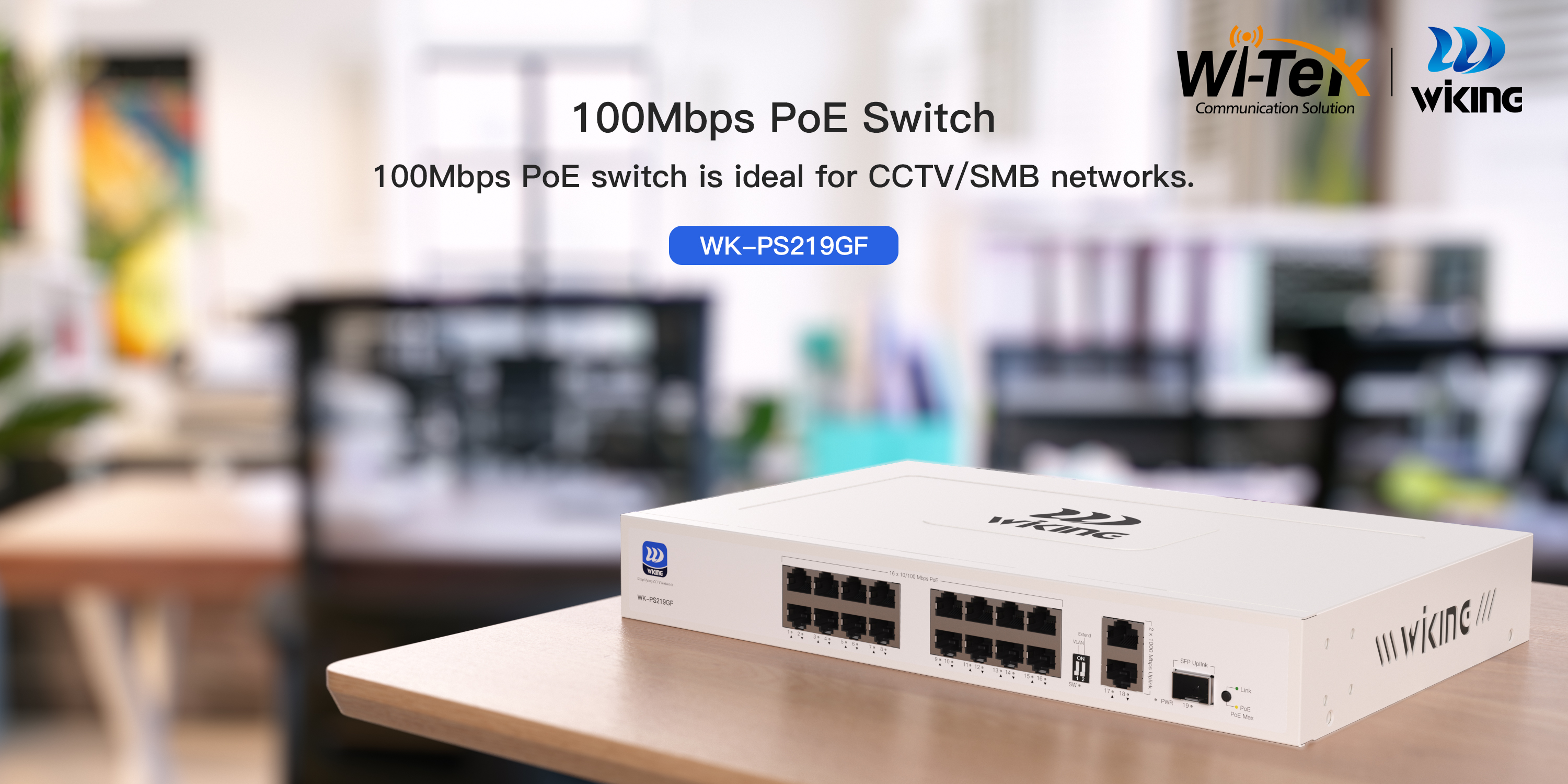 WK-PS219GF Wiking 16 Puertos PoE 10/100Mbps y 2 puertos uplink Gigabite RJ45 10/1000/1000Mbps 1 SFP 1000Mbps No Administrable Presupuesto de 190W Larga distancia hasta 250mts 1 Puertos Hi-PoE 60W - CASTelecom